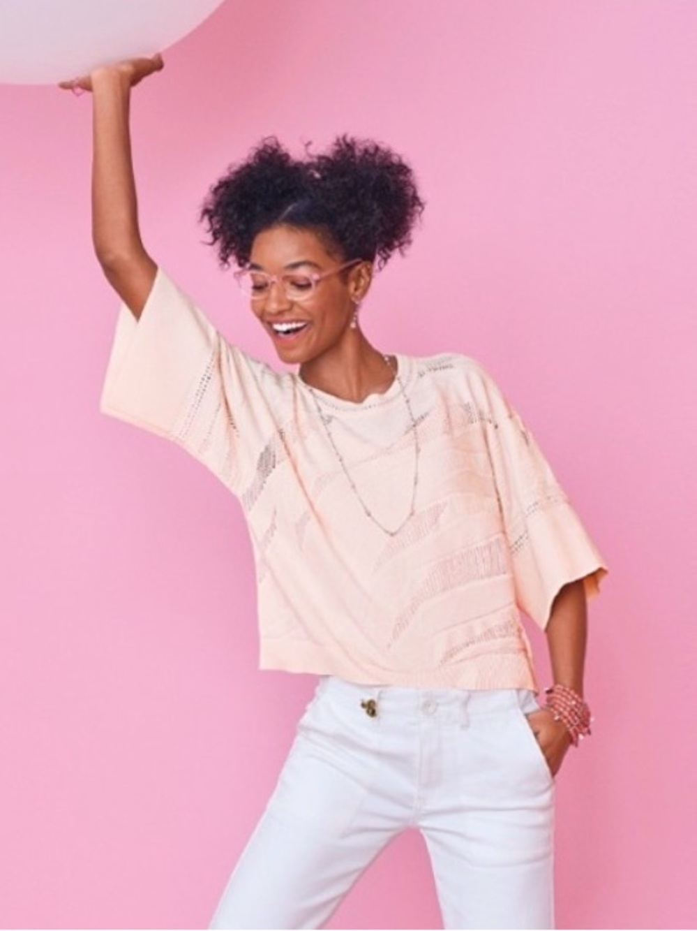 CABI Women’s Shy Sweater Short Sleeve in Pale Blush Pink Style 5631